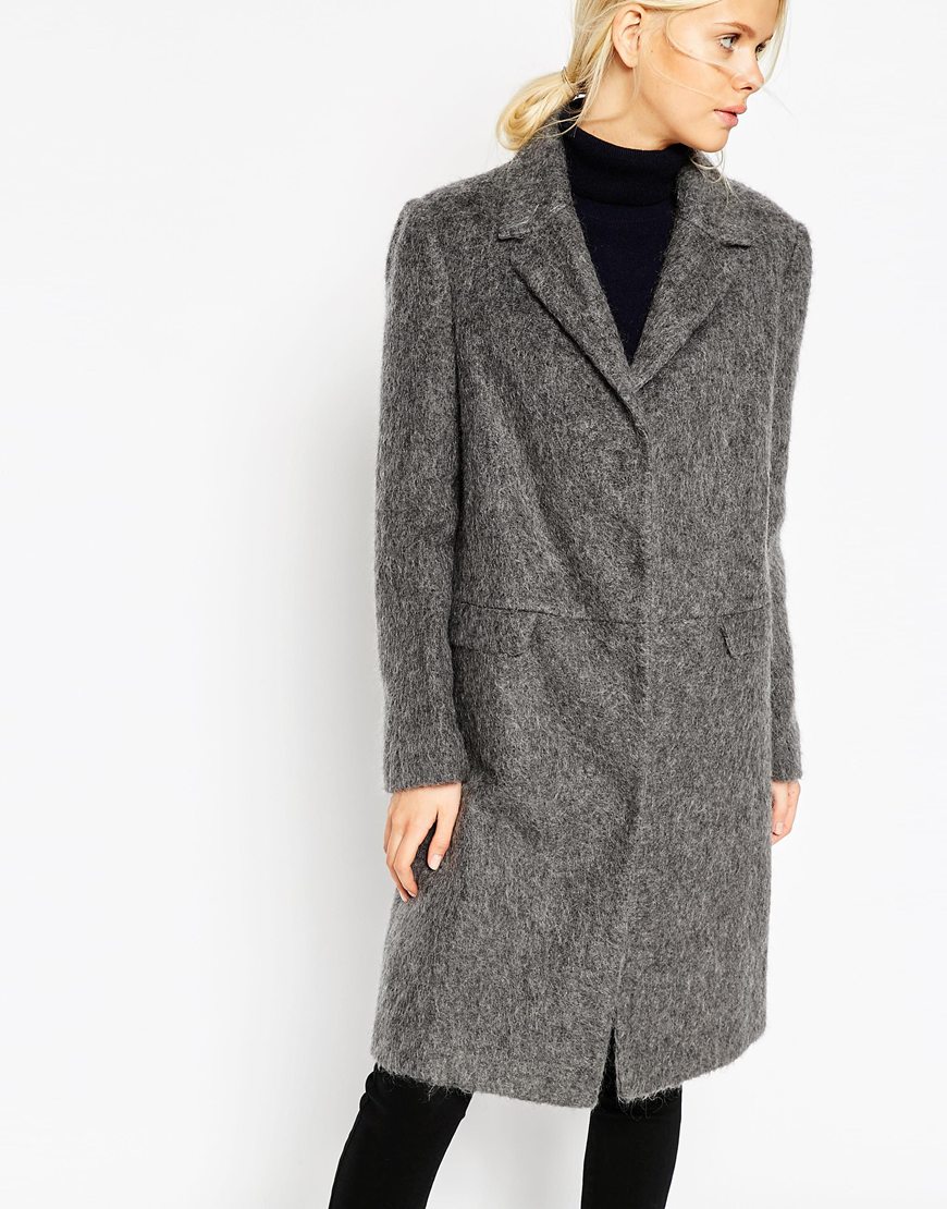 ASOS Coat With Seam Detail In Hairy Wool