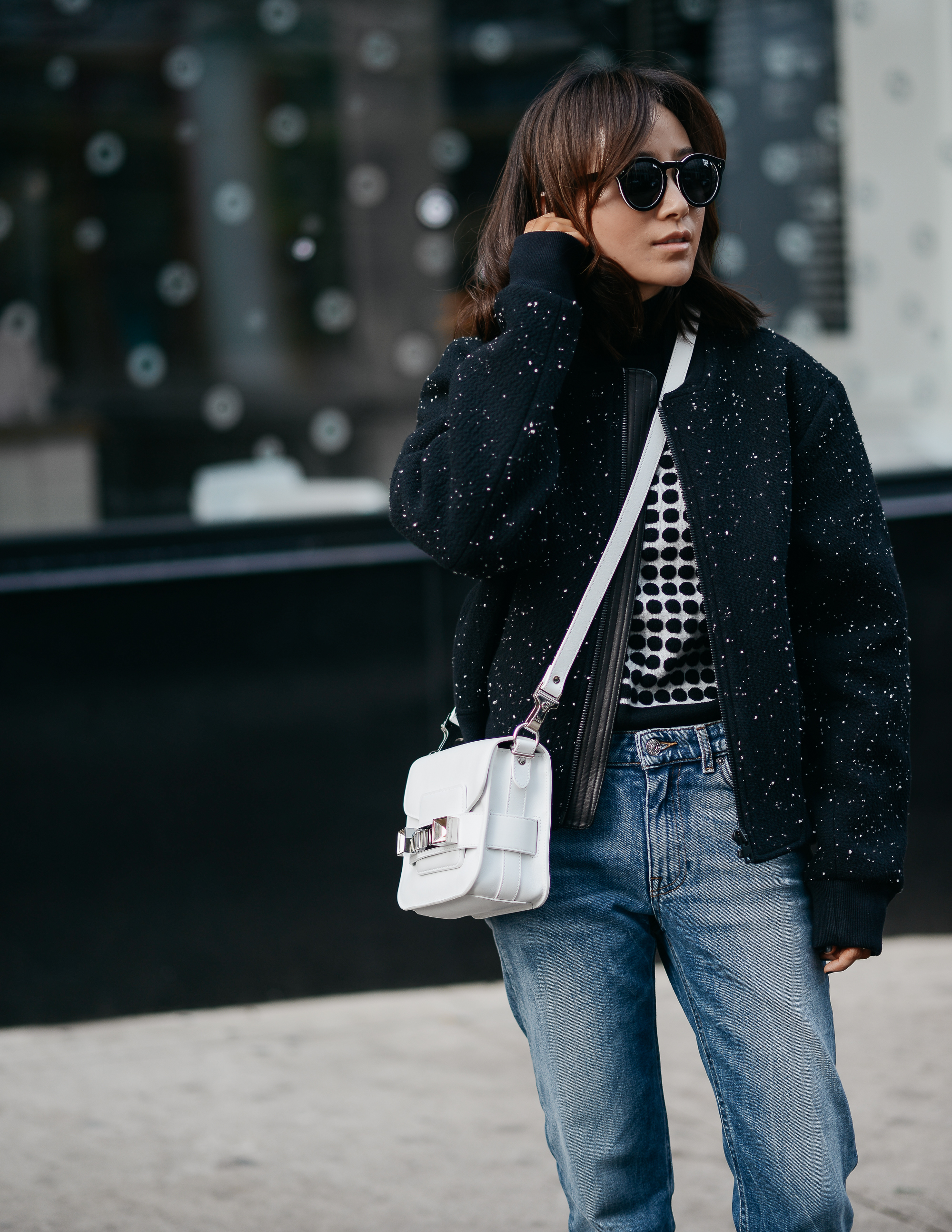 rag bone bomber jacket, acne studios jeans, balenciaga snakeskin pumps, ps11