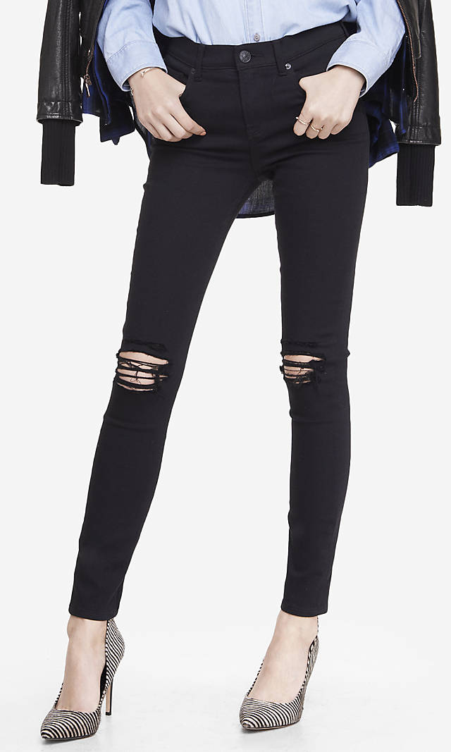 Express Black High Waisted Distressed Knee Jean Legging