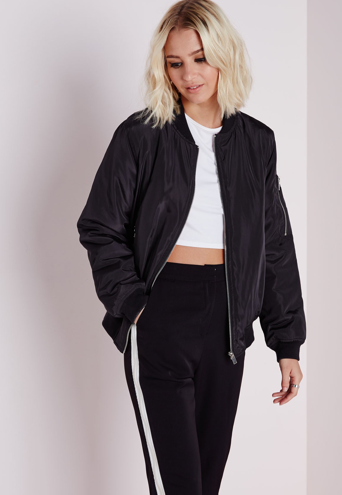 Missguided padded bomber jacket black