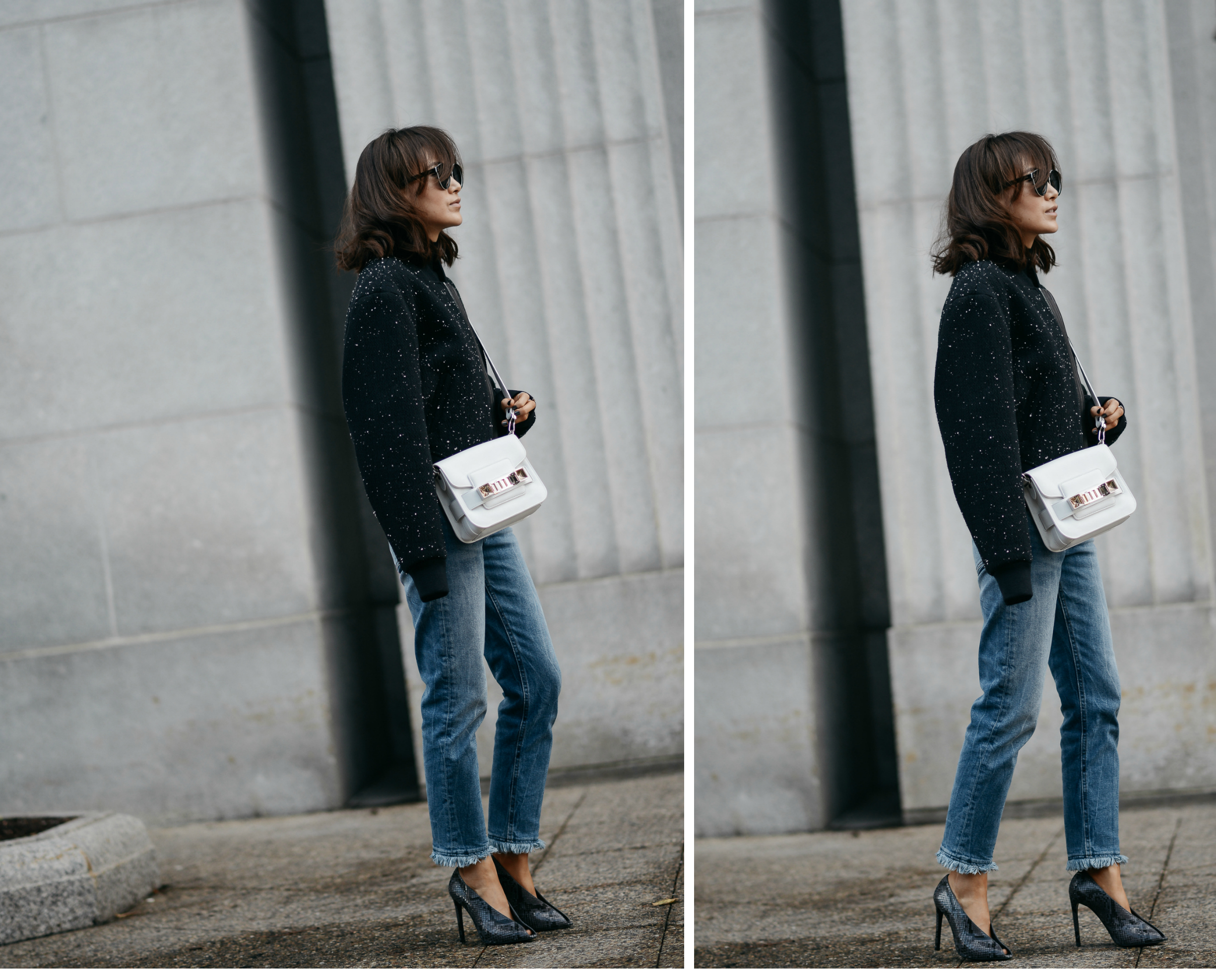 rag bone bomber jacket, acne studios jeans, balenciaga snakeskin pumps, ps11