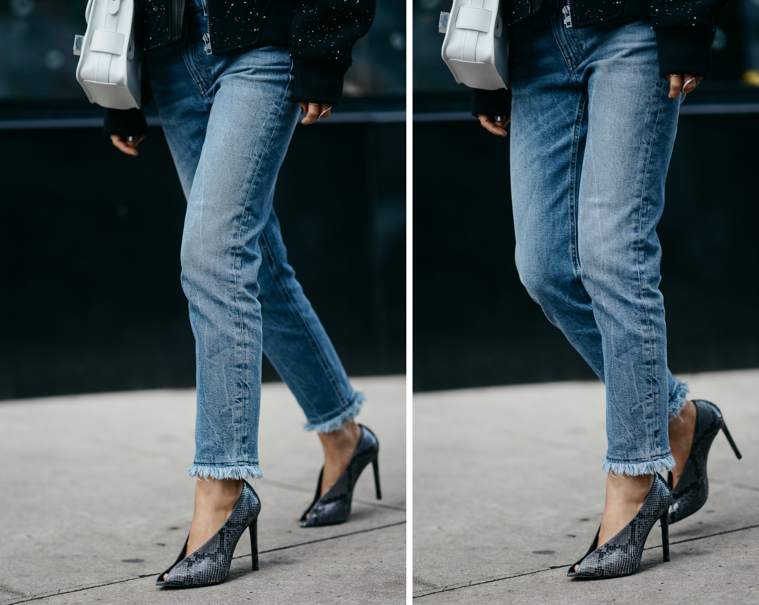 rag bone bomber jacket, acne studios jeans, balenciaga snakeskin pumps, ps11